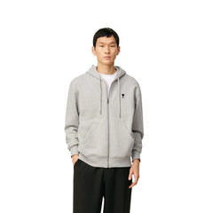 AMI PARIS GREY COTTON ZIPPED AMI DE COEUR HOODIE