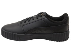 Puma Carina 3.0 Womens Comfortable Leather Lace Up Casual Shoes Black