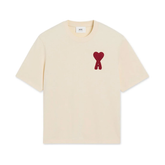 AMI Paris Cotton Ami de Coeur Patch T-Shirt Beige Red