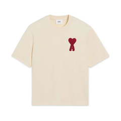 AMI Paris Cotton Ami de Coeur Patch T-Shirt Beige Red