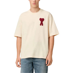 AMI Paris Cotton Ami de Coeur Patch T-Shirt Beige Red