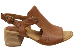 Born Sylvie Womens Leather Mid Heel Sandals With Comfortable Footbed