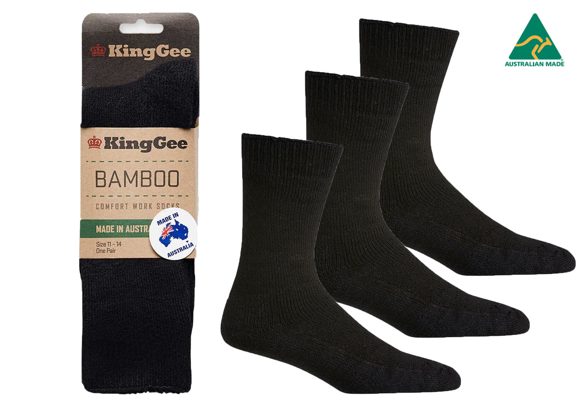 3 Pairs of KingGee Mens Bambo Work Socks Made In Australia