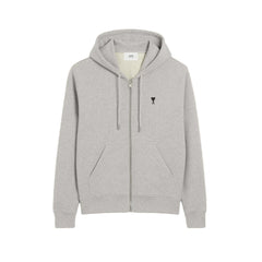 AMI PARIS GREY COTTON ZIPPED AMI DE COEUR HOODIE