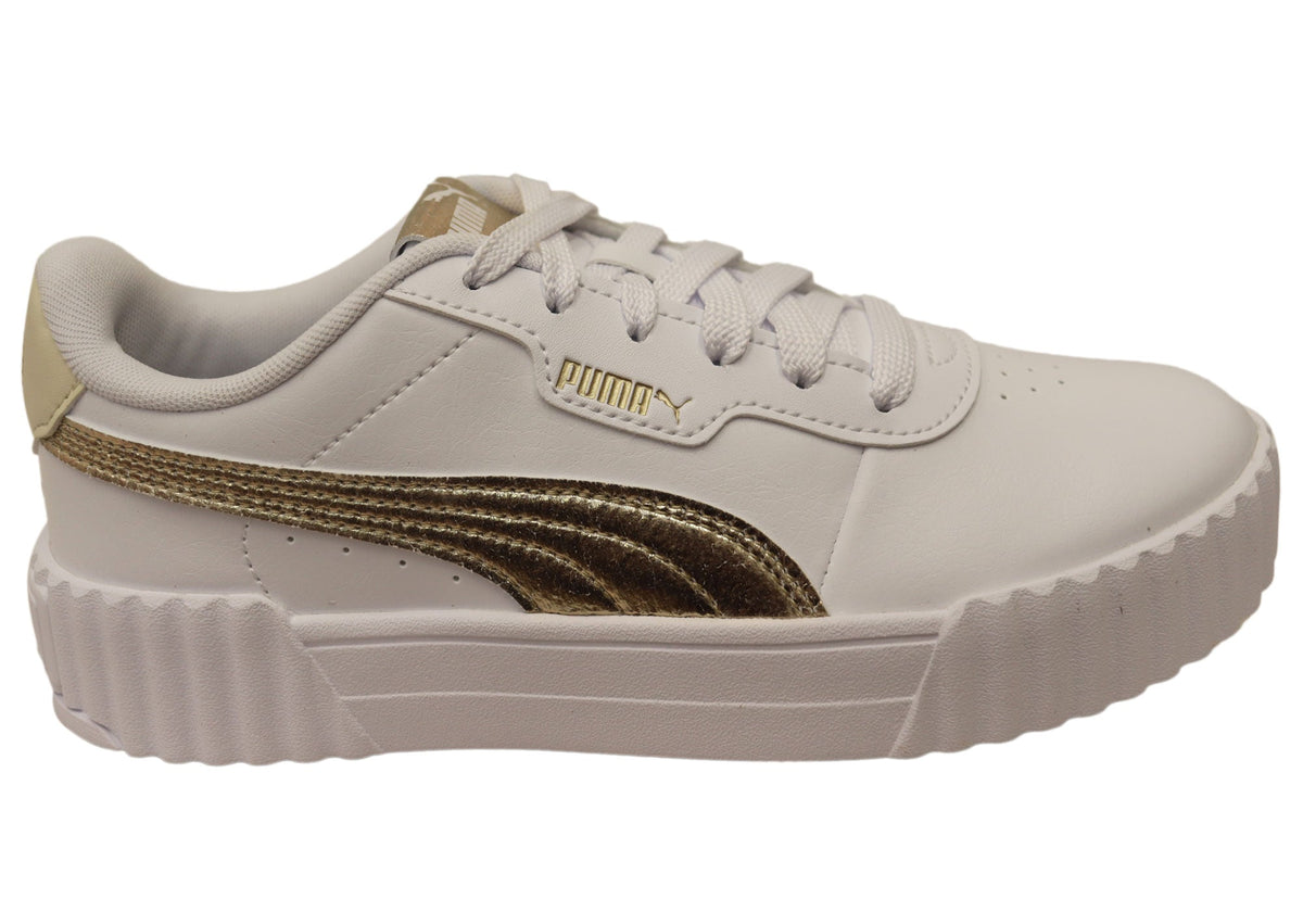 Puma Carina 3.0 Metallic Whisper Womens Casual Shoes White Gold