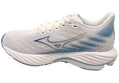 Mizuno Womens Wave Rider 28 Comfortable Running Shoes White Blue