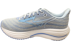 Mizuno Womens Wave Rider 29 D Wide Width Running Shoes Grey Blue