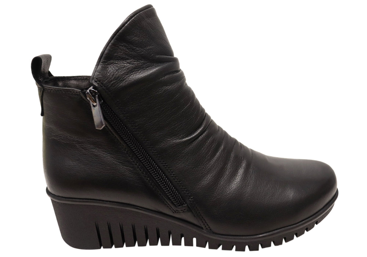 Cabello Comfort Ella Womens Leather European Wedge Ankle Boots