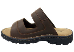 Mironneli Frontier Mens Leather Comfortable Adjustable Slide Sandals
