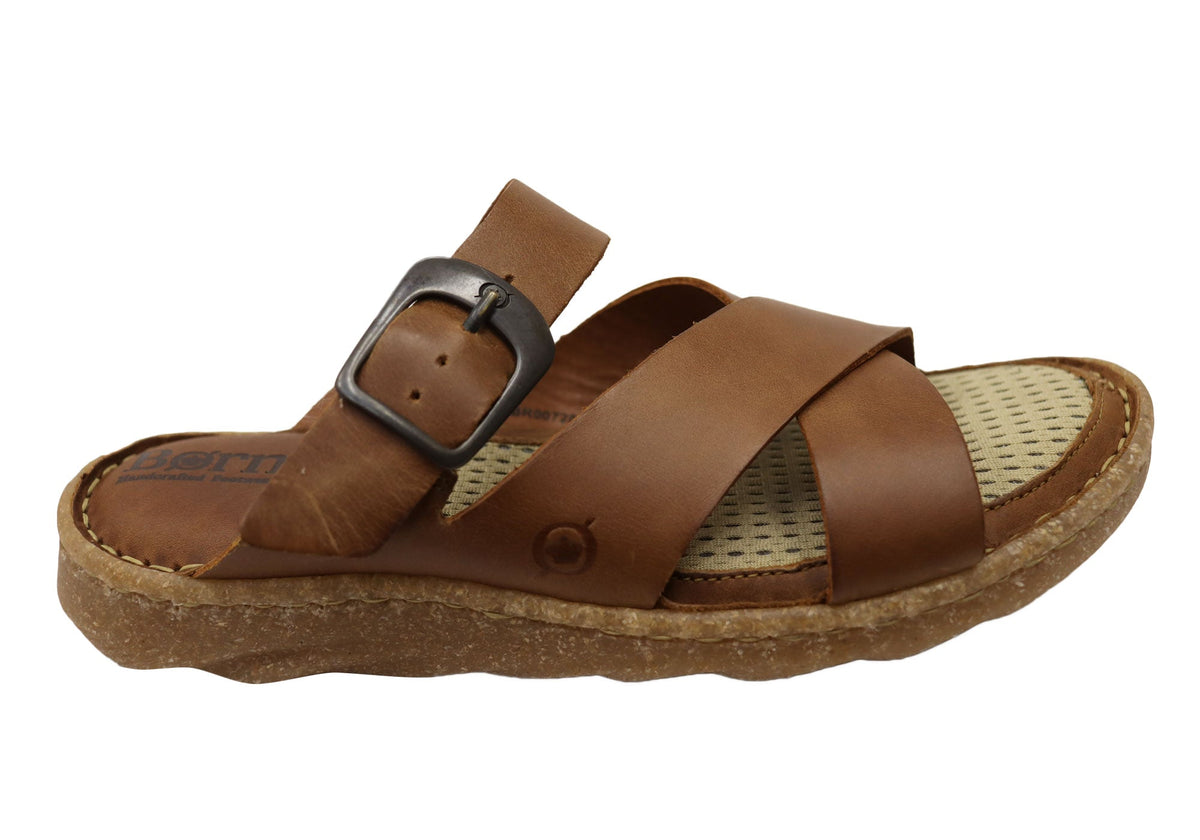 Born Salas Womens Cushioned Comfort Footbed Leather Slides Sandals