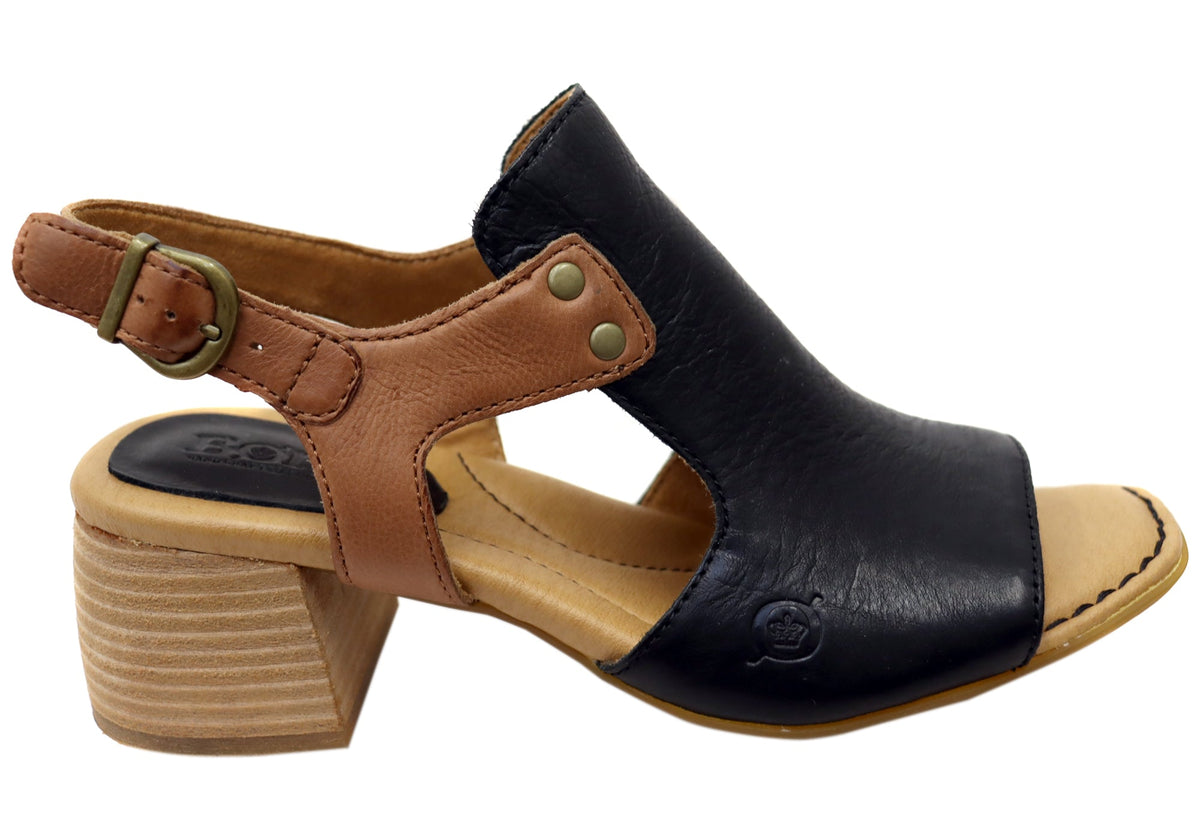 Born Sylvie Womens Leather Mid Heel Sandals With Comfortable Footbed
