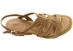 Born Sofia Womens Leather Mid Heel Sandals With Comfortable Footbed