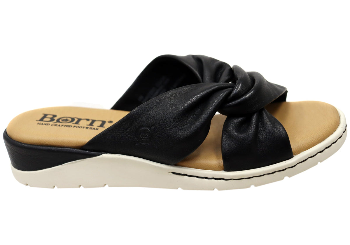 Born Mya Womens Cushioned Comfort Footbed Leather Slides Sandals