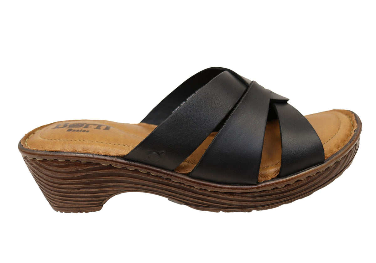 Born Rosario Womens Cushioned Comfort Footbed Leather Slides Sandals