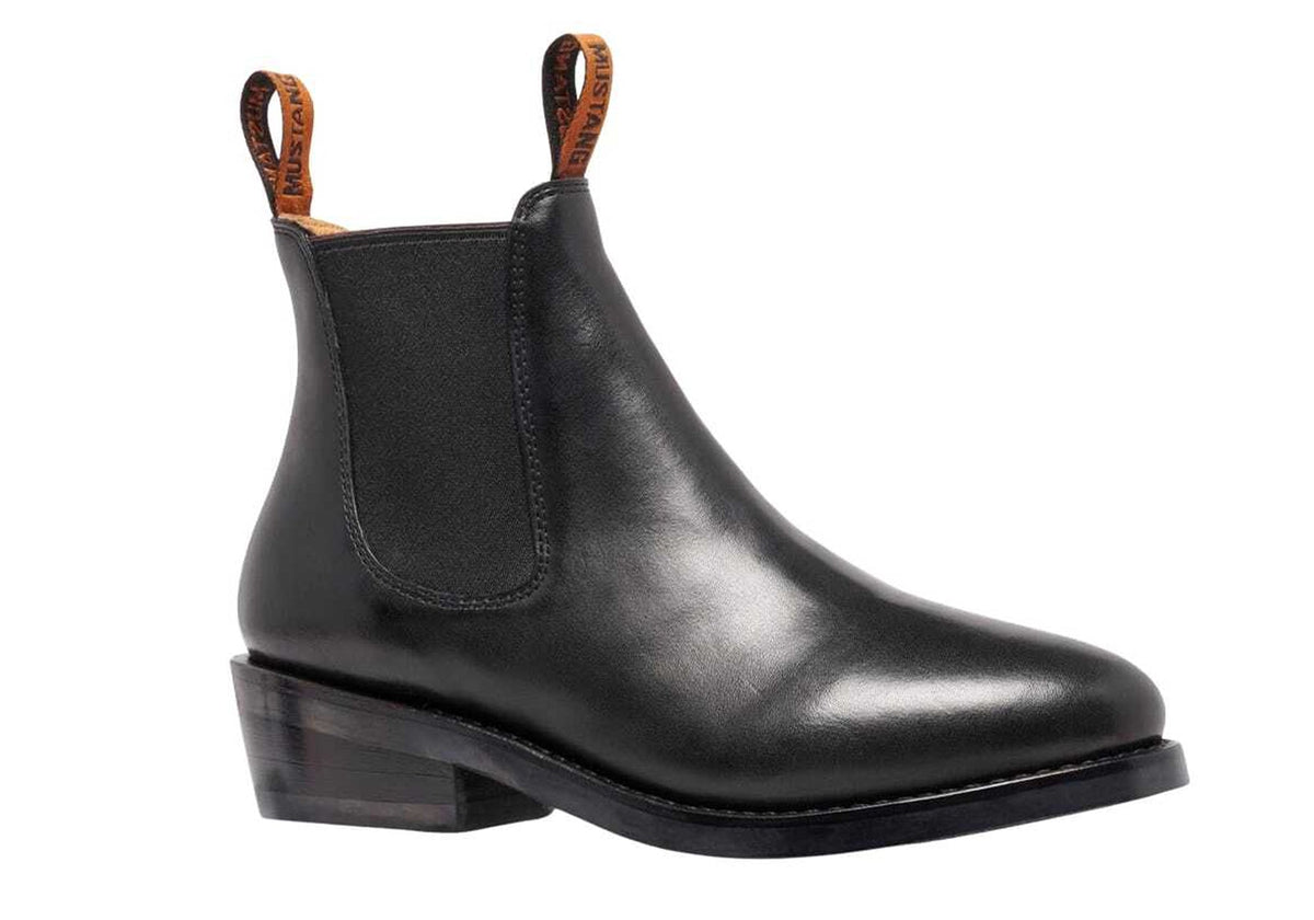 Mustang Womens Signature Pull Up Black Leather Boots