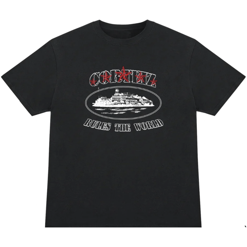 Corteiz Rules the World Stars Black Tee