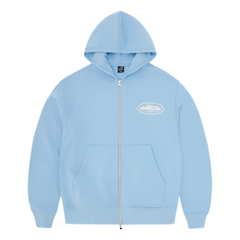 Corteiz Island Puff Print Zip Hoodie Baby Blue