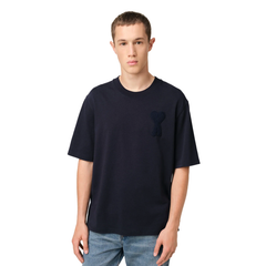 AMI Paris Ami de Coeur Patch T-Shirt Navy Blue