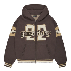 Broken Planet Varsity Knit Zip Up Hoodie Chocolate Brown